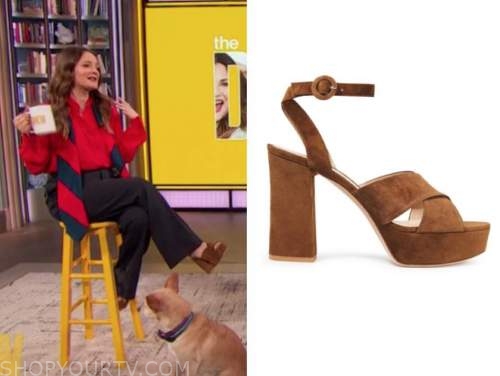 drew barrymore show, drew barrymore, brown suede platform sandals