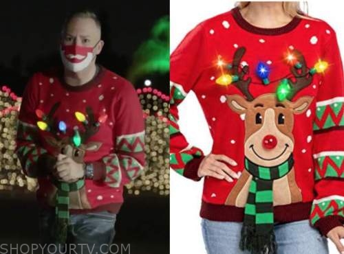 ross mathews, red light up reindeer christmas sweater, drew barrymore show