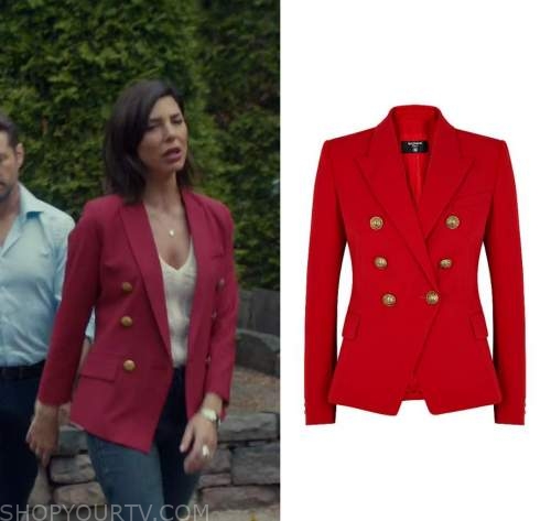 Private Eyes: Season 4 Episode 1 Angie's Red Double Breasted Blazer ...