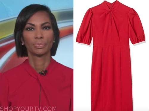 harris faulkner, outnumbered, red twist keyhole dress