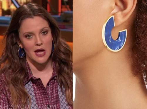 drew barrymore, drew barrymore show, blue hoop earrings