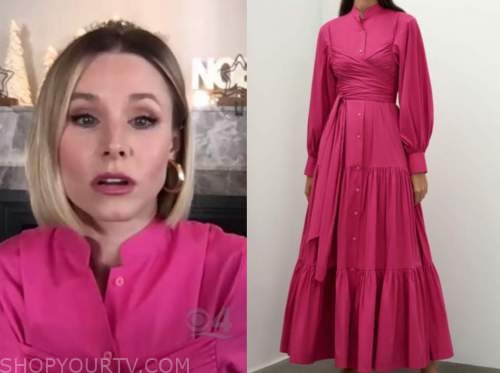 kristen bell, drew barrymore show, hot pink puff sleeve dress