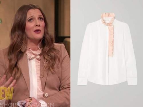 drew barrymore, drew barrymore show, ruffle pleated blouse