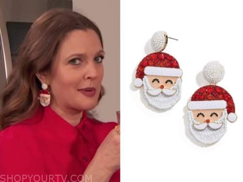 drew barrymore, drew barrymore show, santa claus earrings