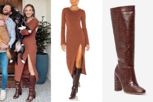 lauren bushnell lane, the bachelor, rust brown knit dress, brown boots