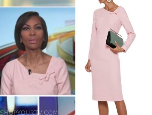 harris faulkner, outnumbered, blush pink bow sheath dress