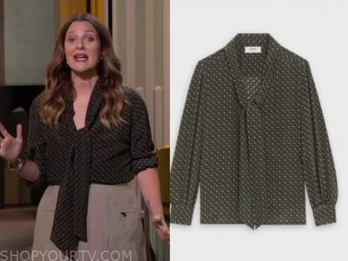 drew barrymore, drew barrymore show, geometric tie neck blouse