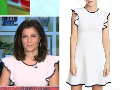 rachel campos duffy, outnumbered, white ruffle contrast trim dress