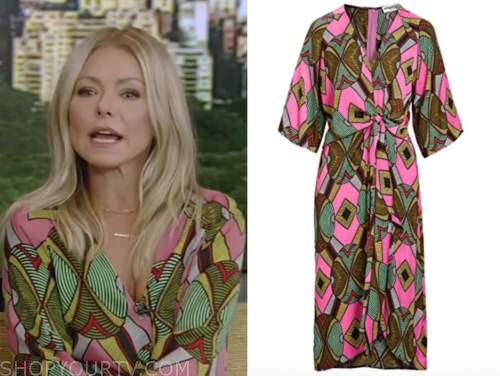 kelly ripa, live with kelly and ryan, green and pink printed midi dress