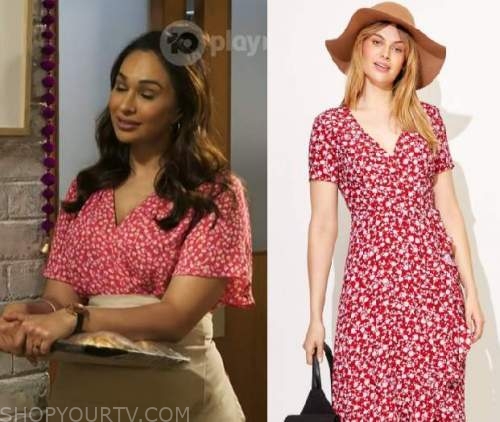 Neighbours: December 2020 Dipi's Red Floral Wrap Dress | Shop Your TV