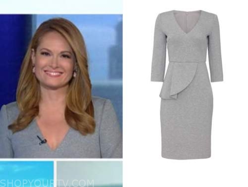 gillian turner, outnumbered, grey peplum sheath dress