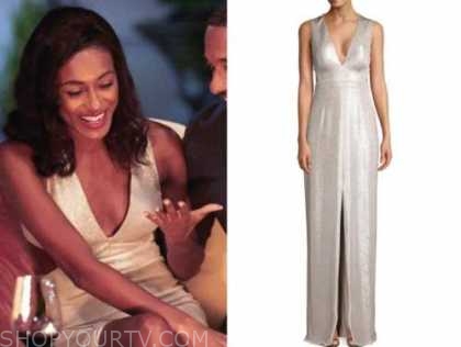 sydney johnson, the bachelor, metallic cutout gown