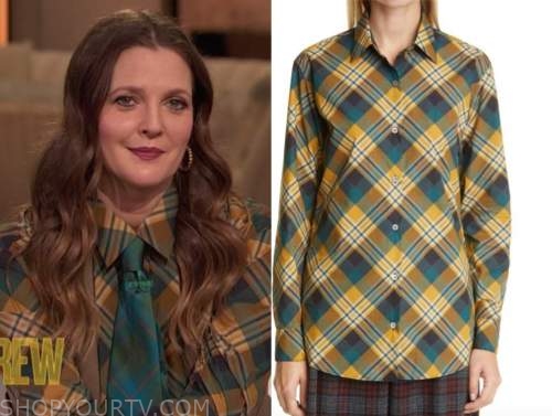 drew barrymore, drew barrymore show, green and yellow plaid shirt
