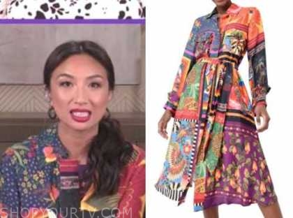 The Real: January 2021 Jeannie Mai's Multicolor Mixed Print Shirt Dress ...