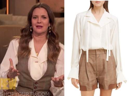 drew barrymore, drew barrymore show, ivory notch lapel blouse