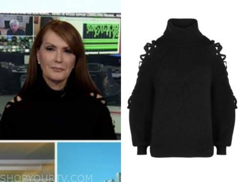 dagen mcdowell, outnumbered, black cutout turtleneck sweater