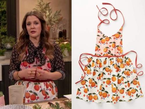 drew barrymore, drew barrymore show, orange print apron