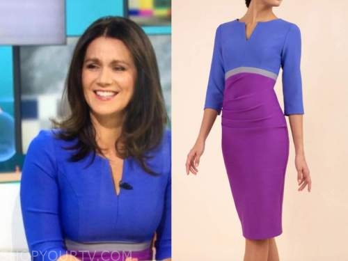 susanna reid, good morning britain, blue and purple colorblock pencil dress