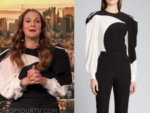 drew barrymore, drew barrymore show, black and white colorblock blouse