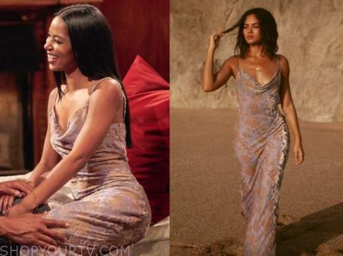 the bachelor, bri springs, velvet floral burnout drape dress