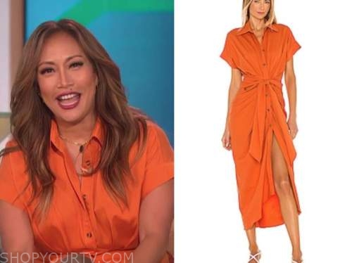 carrie ann inaba, orange shirt dress, the talk