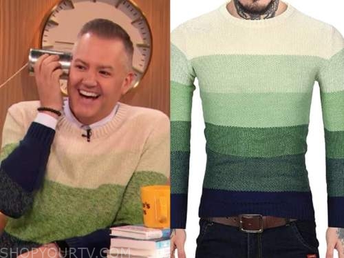 drew barrymore show, ross mathews, green and blue ombre sweater