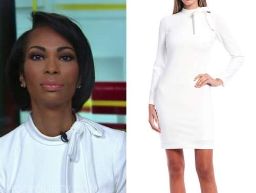 harris faulkner, outnumbered, white tie neck dress