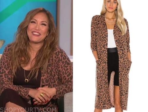 The Talk: January 2021 Carrie Ann Inaba's Orange Long Leopard Cardigan ...