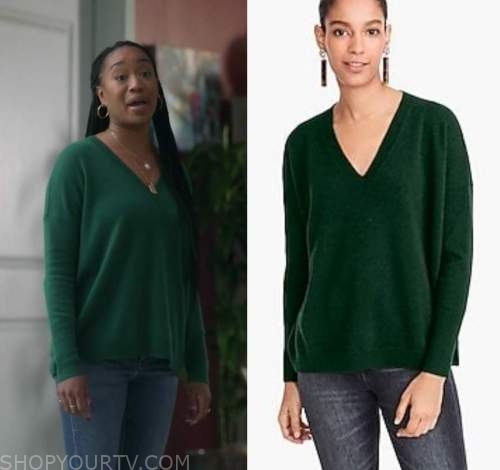 The Unicorn: Season 2 Episode 7 Michelle's Green V Neck Sweater | Shop ...