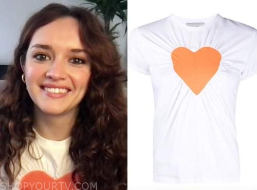 olivia cooke, good morning america, white and red heart tee