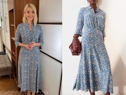 holly willoughby, this morning, blue floral midi dress