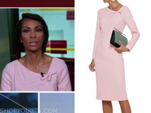 harris faulkner, outnumbered, blush pink bow sheath dress