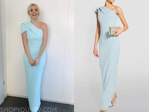 holly willoughby, dancing on ice, blue one-shoulder dress