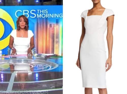 CBS This Morning: February 2021 Gayle King's White Square Neck Sheath ...