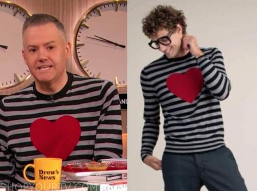 ross mathews, the drew barrymore show, striped heart sweater