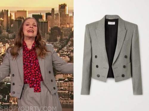 drew barrymore, drew barrymore show, grey cropped double breasted blazer