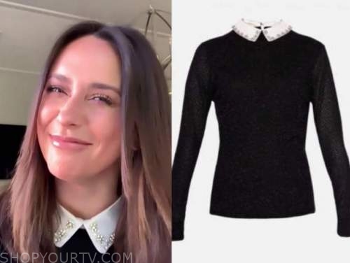 jennifer love hewitt, drew barrymore show, black and white embellished collar sweater