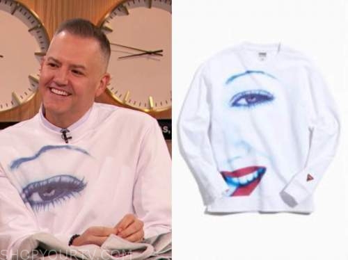 ross mathews, drew barrymore show, white eye sweatshirt
