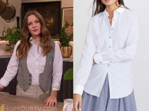 drew barrymore, drew barrymore show, blue striped shirt
