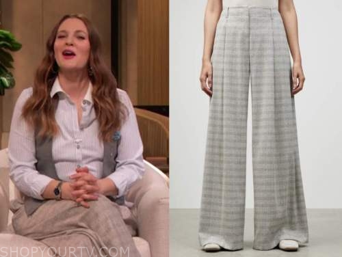 drew barrymore, drew barrymore show, grey plaid pants