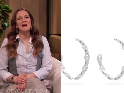 drew barrymore, drew barrymore show, silver hoop earrings
