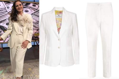 drew barrymore, drew barrymore show, white pant suit, birthday
