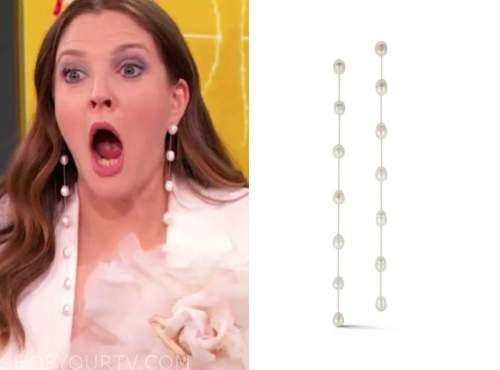 drew barrymore, drew barrymore show, pearl drop earrings