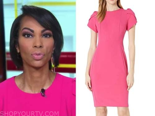 harris faulkner, pink puff sleeve sheath dress, outnumbered