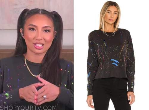 The Real: February 2021 Jeannie Mai's Black Paint Splatter Sweater Top ...