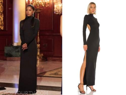 the bachelor, bri springs, black mock neck open back knit dress