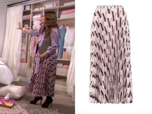drew barrymore, drew barrymore show, pink printed pleated midi skirt