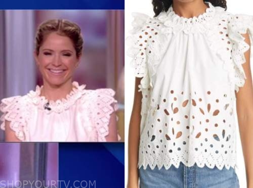 sara haines, the view, white eyelet ruffle top