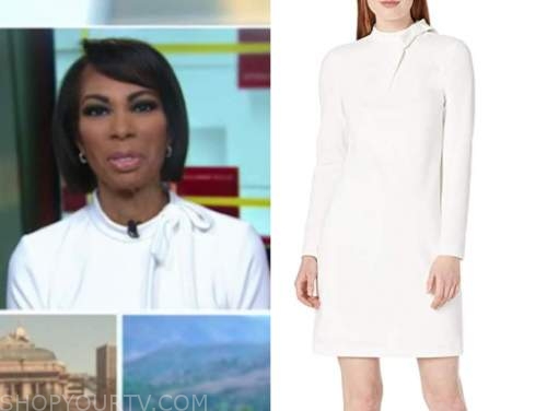 harris faulkner, outnumbered, white tie neck long sleeve dress