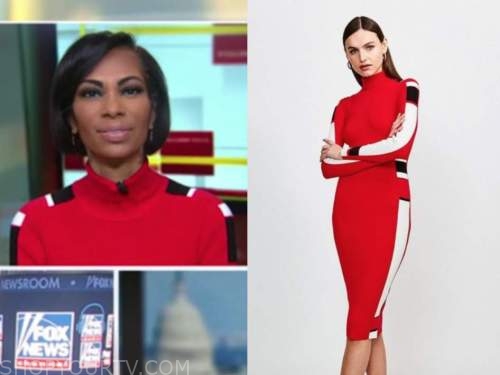 harris faulkner, outnumbered, red colorblock turtleneck dress